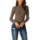 thumbnail image 1 of Suéter casual de manga larga con cuello alto y fruncido en la parte delantera para mujeres Inspire Chic, color marrón, 1 of 6