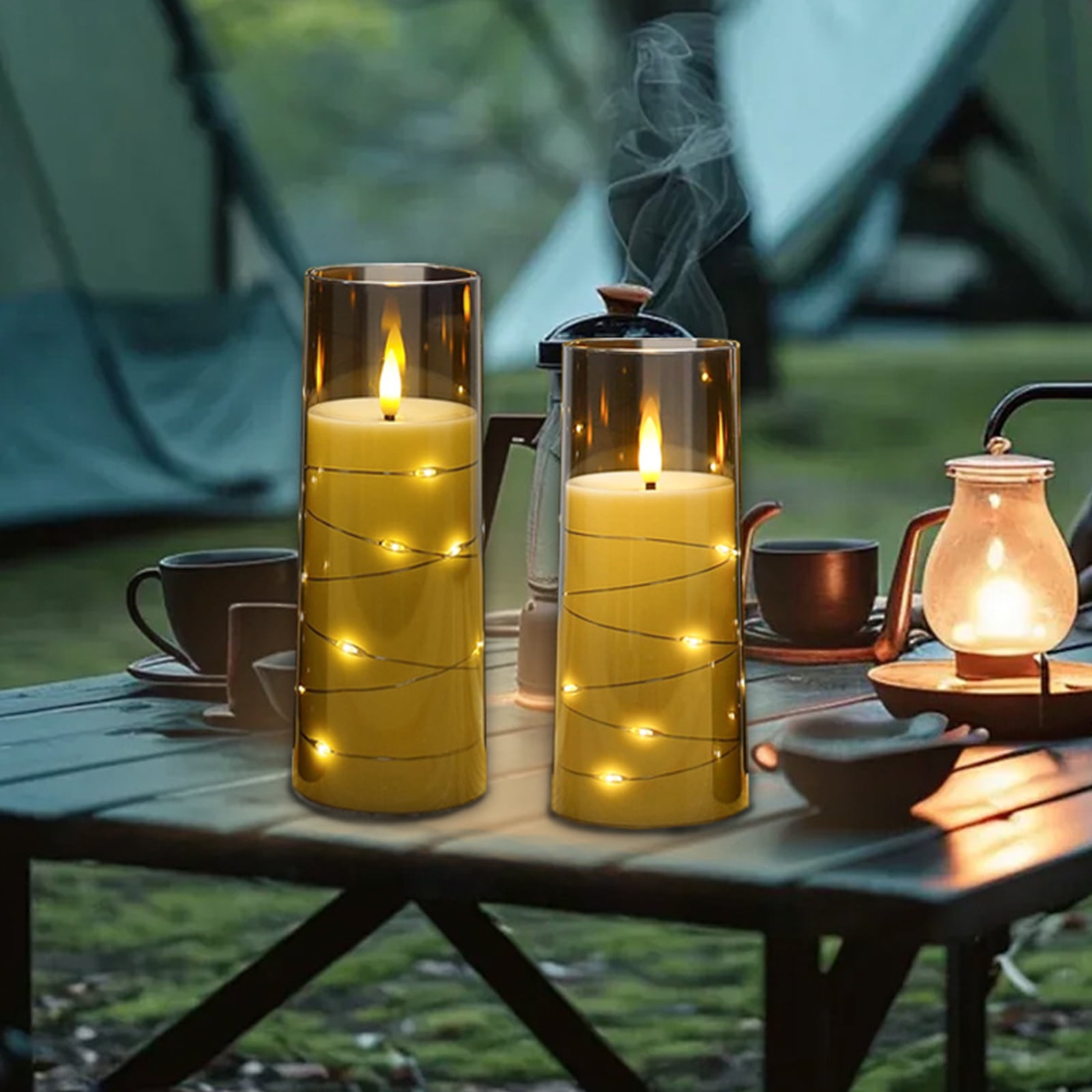 DICEEVIL 5 Pcs Flameless Candles with Embedded Star String, Battery Operated Candles Acrylic LED Pillar Candles with Timer and Remote, Flickering Candle for Romantic Ambiance Home Decoration (Grey)