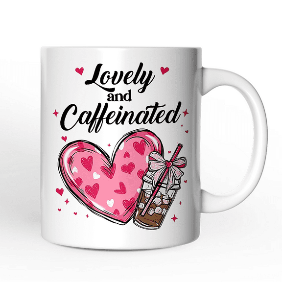 Lovely And Caffeinated Mug, Valentine Heart Coquette Bow Coffee Lover Gift