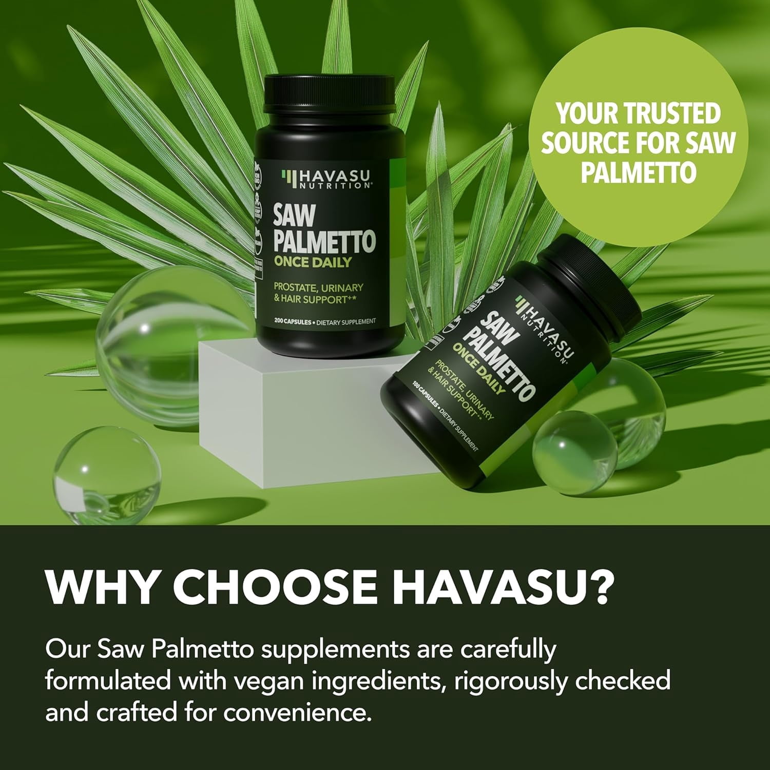 Havasu Nutrition Saw Palmetto Once Daily Capsules for Men, Hair & Prostate Health Support, 200 Count