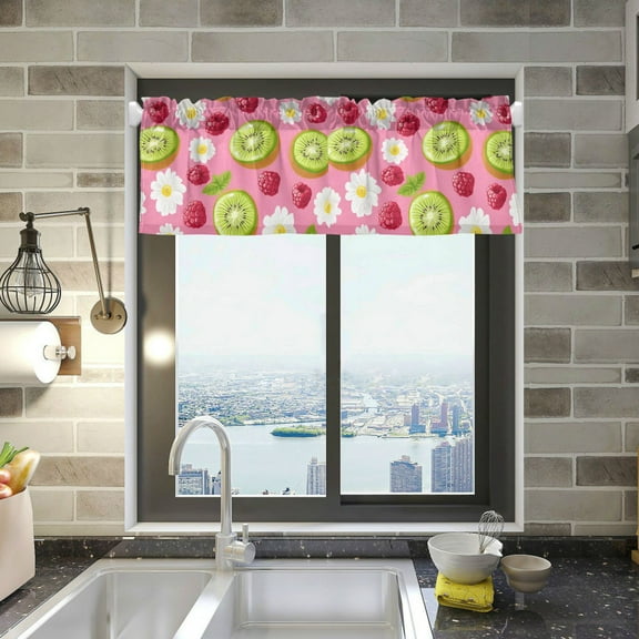 Yayeee Kitchen Valance Rod Pocket 54" x 18" Living Room Window Curtain, Floral Raspberries