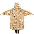thumbnail image 2 of Oversized Wearable Blanket Hoodie,Corgi Dog and Footprints Sherpa Blanket Hoodie with Super Pockets,Super Warm Fuzzy Pullover for Women & Men, 2 of 6