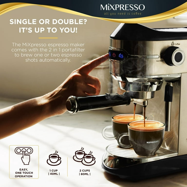 Mixpresso STGCM15-SS/BK Espresso Maker With Milk Frother, 15 Bar Black 