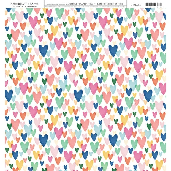 American Crafts Cardstock 12"X12"-Kind Hearts