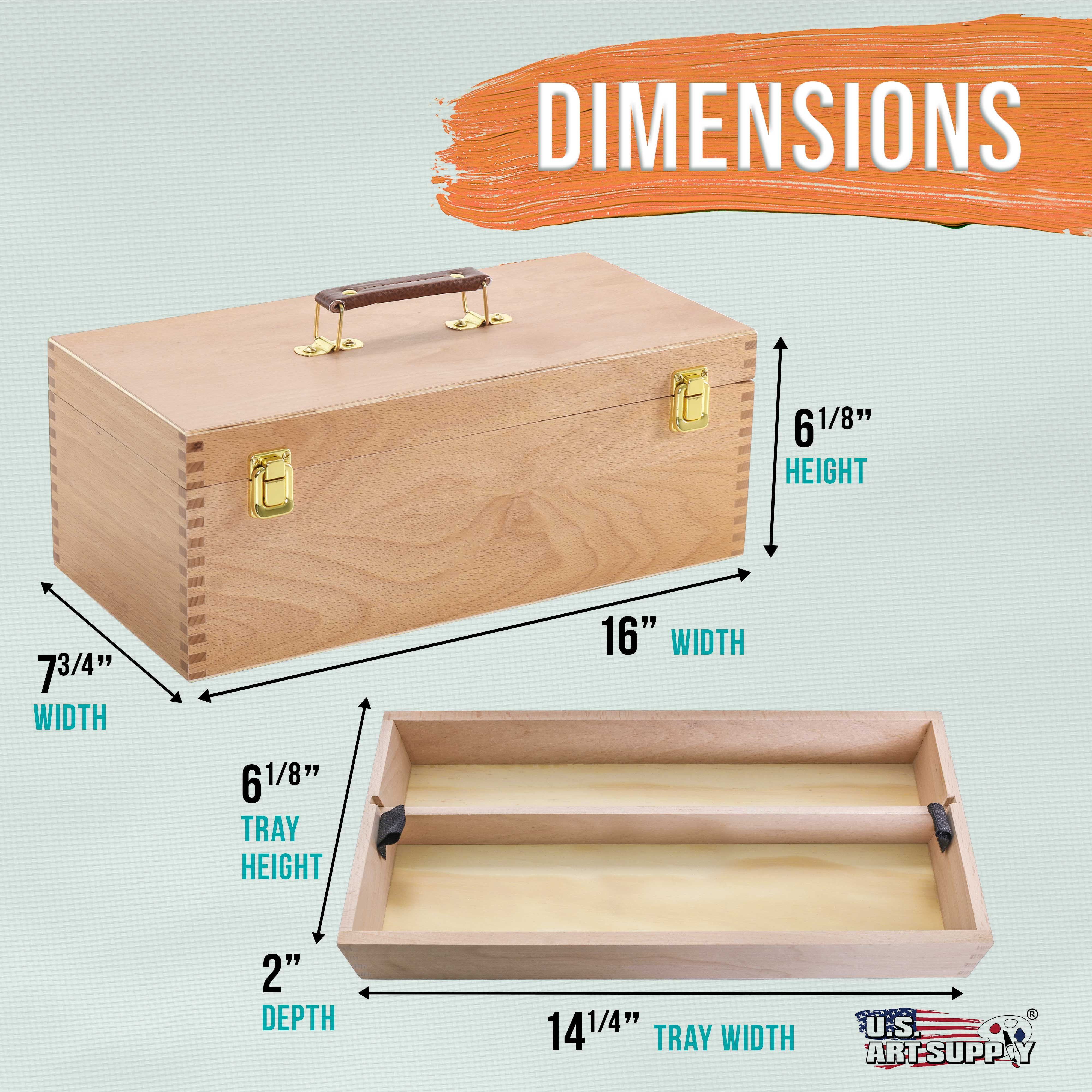 U.S. Art Supply Multi-Function Unfinished Beechwood Artist Tool Storage Box with Removable Tray & Locking Clasps - Protect and Organize and Transport Paints, Pencils, Tools & Supplies
