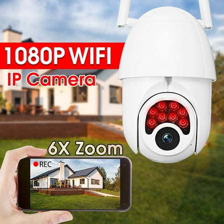 8 LED Smart Indoor Outdoor Wireless Vandal-Proof IP PTZ Camera HD 1080P WiFi Pan Tilt 6x Zoom Security Camera IP66 Weatherproof SD Card Slot Night Vision Work for IOS, Android