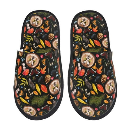 

Yiaed Owl And Leaves Print Unisex House Slippers Slip on Warm Shoes Indoor Outdoor with Anti-slip sole-Large