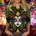 thumbnail image 1 of RKSTN Mardi Gras 3/4 Length Sleeve Womens Tops Oversized Crewneck Carnival Graphic Printed Three Quarter Sleeve T Shirt Women Casual Round Neck Funny Tuesday Carnival Party Loose Short Sleeve Shirt, 1 of 6