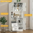 thumbnail image 2 of Timagebreze 68" Pantry Cabinet with LED Lighting & Power Strip, 3-Door Storage Hutch with Drawers and Adjustable Shelves,White, 2 of 8