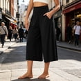 thumbnail image 2 of Womens Trendy High Waisted Wide Leg Capri Pants Flowy Elastic Waist Gaucho Trousers with Pockets Casual Lounge Vacation Pants Black, 2 of 7