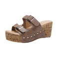 thumbnail image 3 of Domuza Women's Cork Buckle Wedge Sandals Comfortable Casual Fashion Dressy Slip On Leisure Beach Vacation Open Toe Summer Platform Wedge Mules Slide Sandals Brown 8（EU-40）, 3 of 4