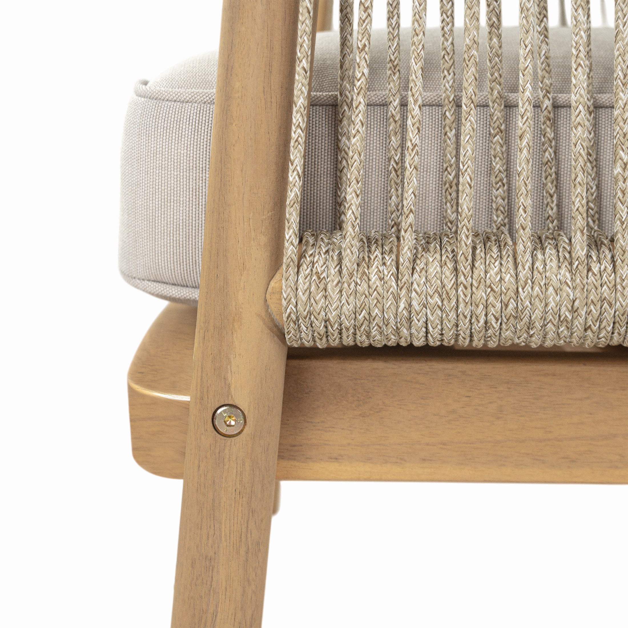 Christopher Knight Home Boho Outdoor Rope Club Chair with Cushion, Solid Wood Frame, Teak+ Beige