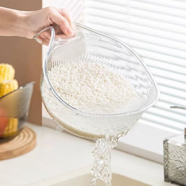 Cestillo de acrílico resistente, Balde para arroz y frutas, Amplio, Diseño práctico, Para cocina, Lavado fácil, Contenedor de alimentos, Acero inoxidable, Moderno, para hogar Blahzhy