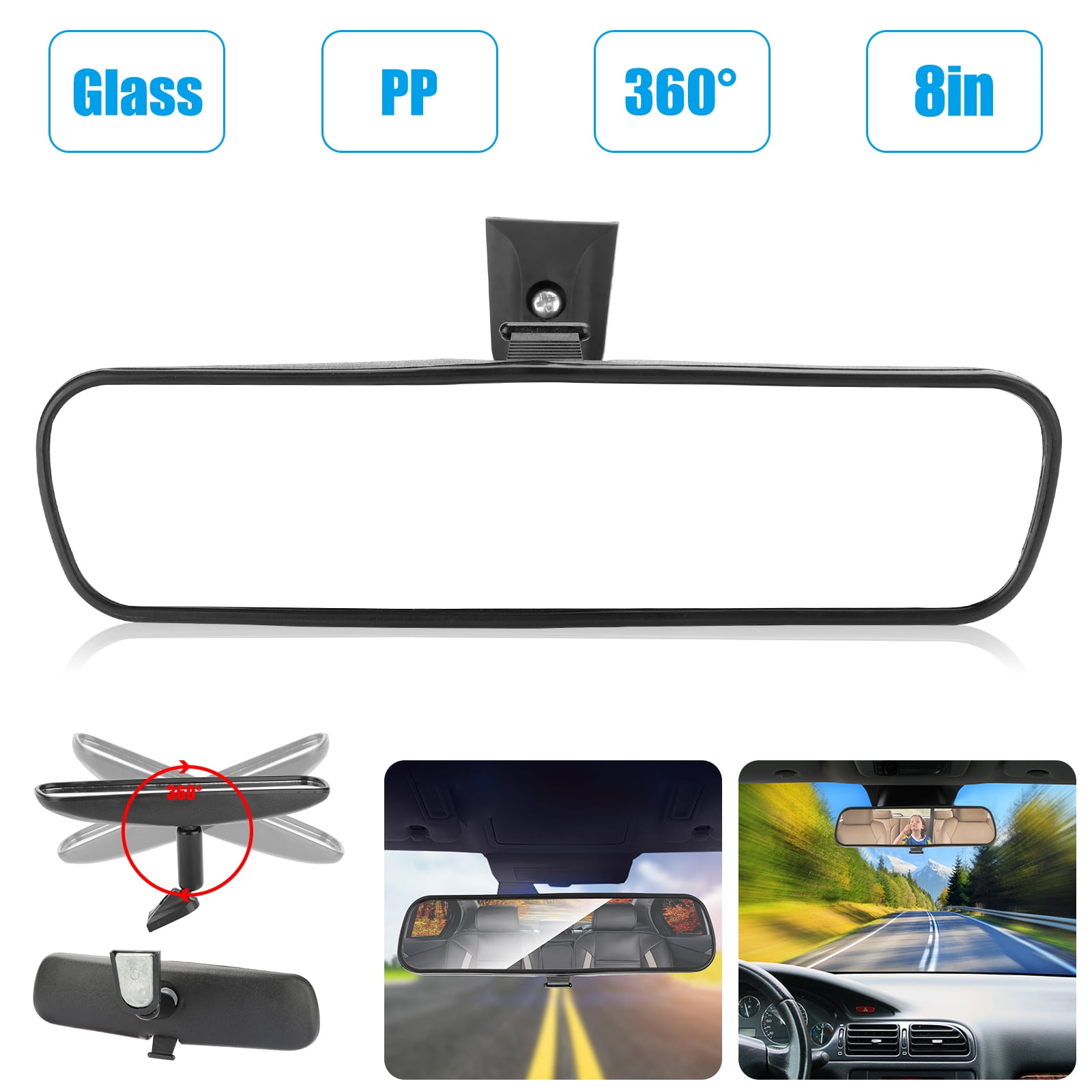 Dealsplaza Car Rearview Mirrors Car Universal 12 Interior Clip On Panoramic Rear View Mirror Wide Angle Rear View Mirror 12 L x 2.8 H 