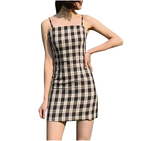 

Inkach Womens Dress Plaid Print Knee-Length Dress