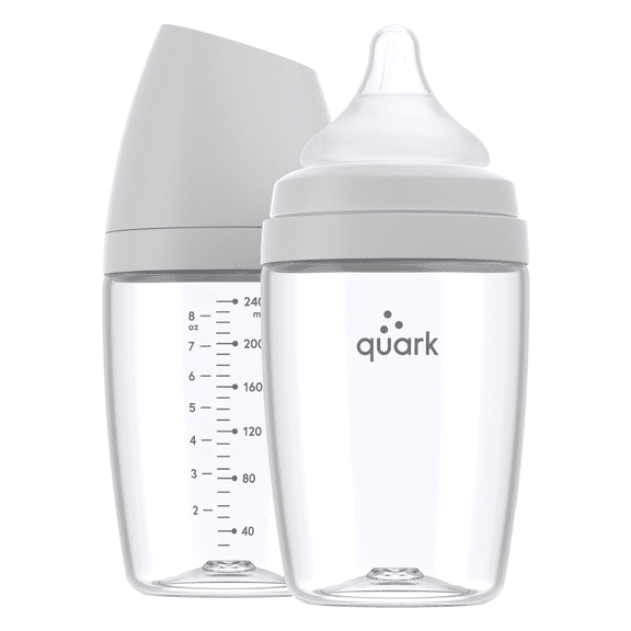 Quark Buubibottle Combo Feeding Baby Bottle Max, 0m , 8 oz, Gray, 2 Pack