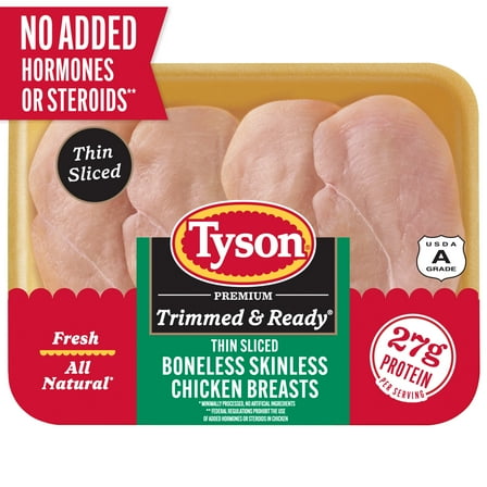 Tyson Trimmed & Ready All Natural, Fresh, Thin Sliced Boneless Skinless Chicken Breasts, 1.0 - 2.0 lb Tray