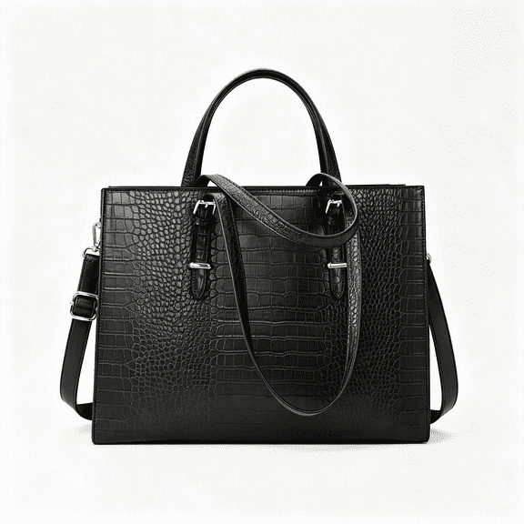 AOMRCOL Laptop Bag for Women 15.6" Crocodile Leather Tote Bag Water-Resistant Work Briefcase Business Computer Shoulder Bag for Travel Teacher Nurse Professional Handbag,Black