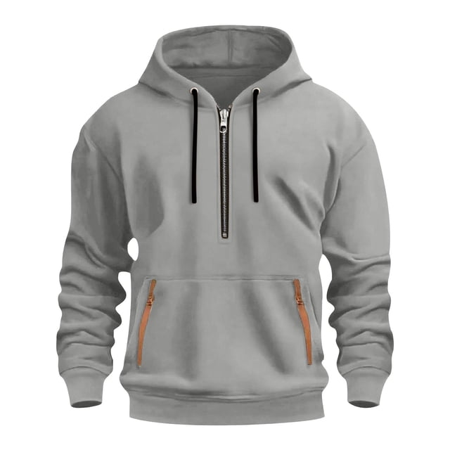 Kalauyu Men's Hooded Half-zip Sweatshirt - Soft Warm Long Sleeve Pullover for Casual Daily Wear