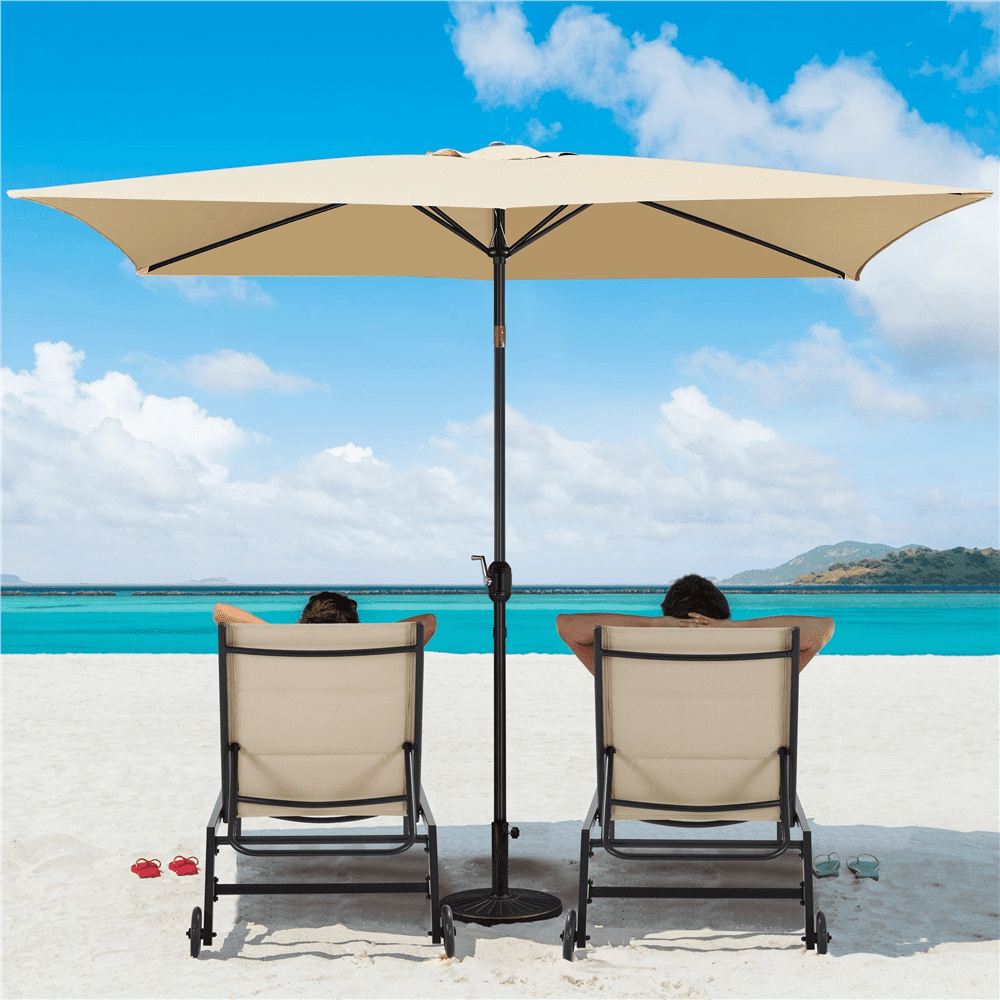 Yaheetech 6.5x10FT Patio Umbrella with Push Button Tilt 6 Sturdy Ribs, Tan
