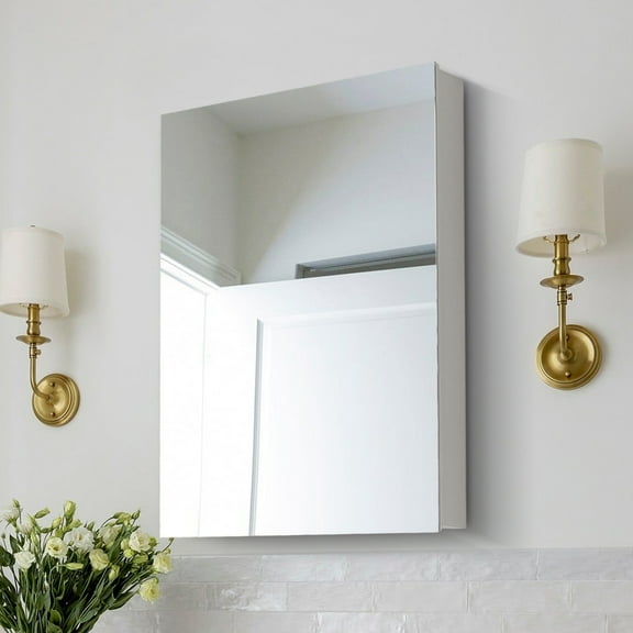 20"W*26"H White Medicine Cabinet Mirror,Ample Storage,Rectangular Wood,Recessed or Surface Mount,Soft Closing,3X Magnifying Mirror,Right Opening