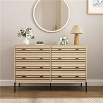 Liveditor QWE-WBWB10607 Modern 8 Drawer Dresser with Black Lines, Dresser Storage Chest of Drawers for Living Room Hallway Entryway, Brown