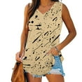 thumbnail image 2 of JSheng Tank Tops for Women 2025 Womens Fashion Print V-neck Casual Loose T-shirt Tank Tops Beige S, 2 of 5