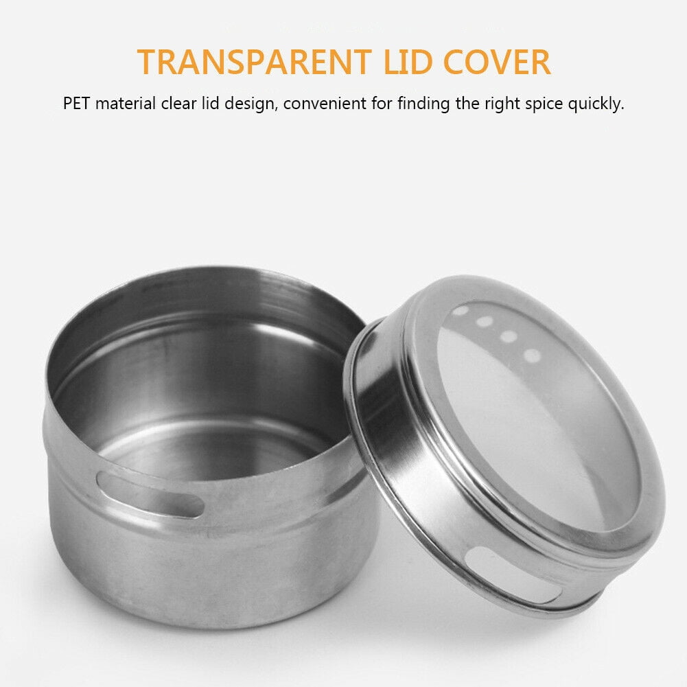 Kepooman 10 Pack Stainless Steel Storage Spice Containers with Sift & Pour Clear Top Lid for Camping Grill, Silver
