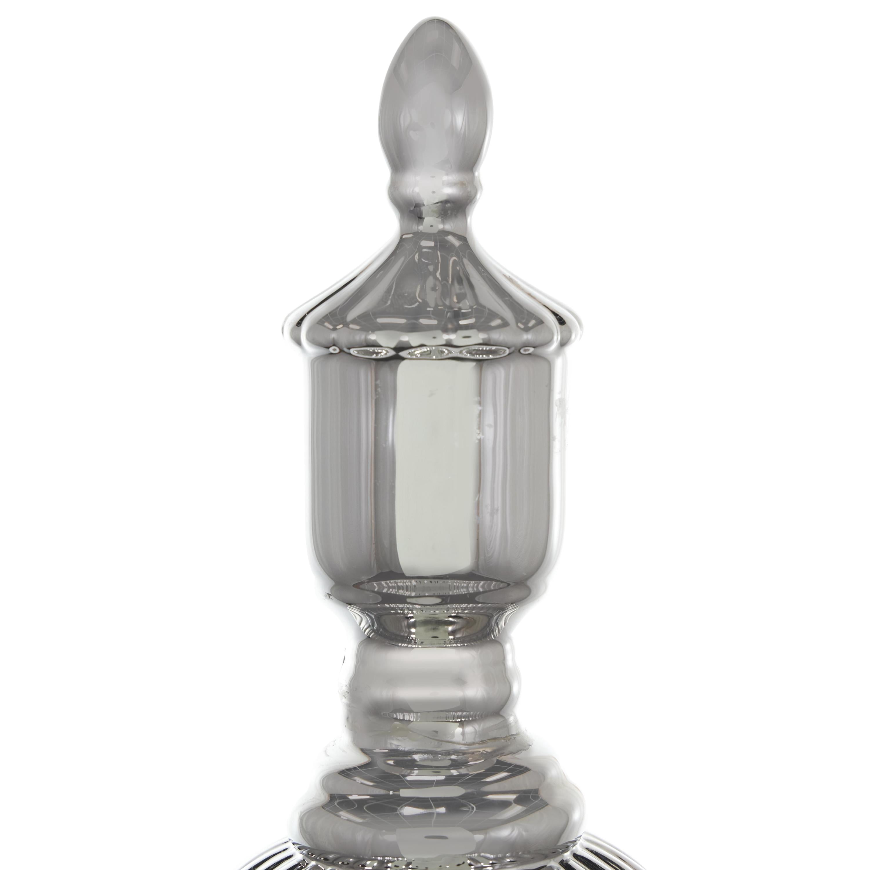 DecMode 12" x 32" Silver Ceramic Tall Decorative Jars with Grooves, 1-Piece