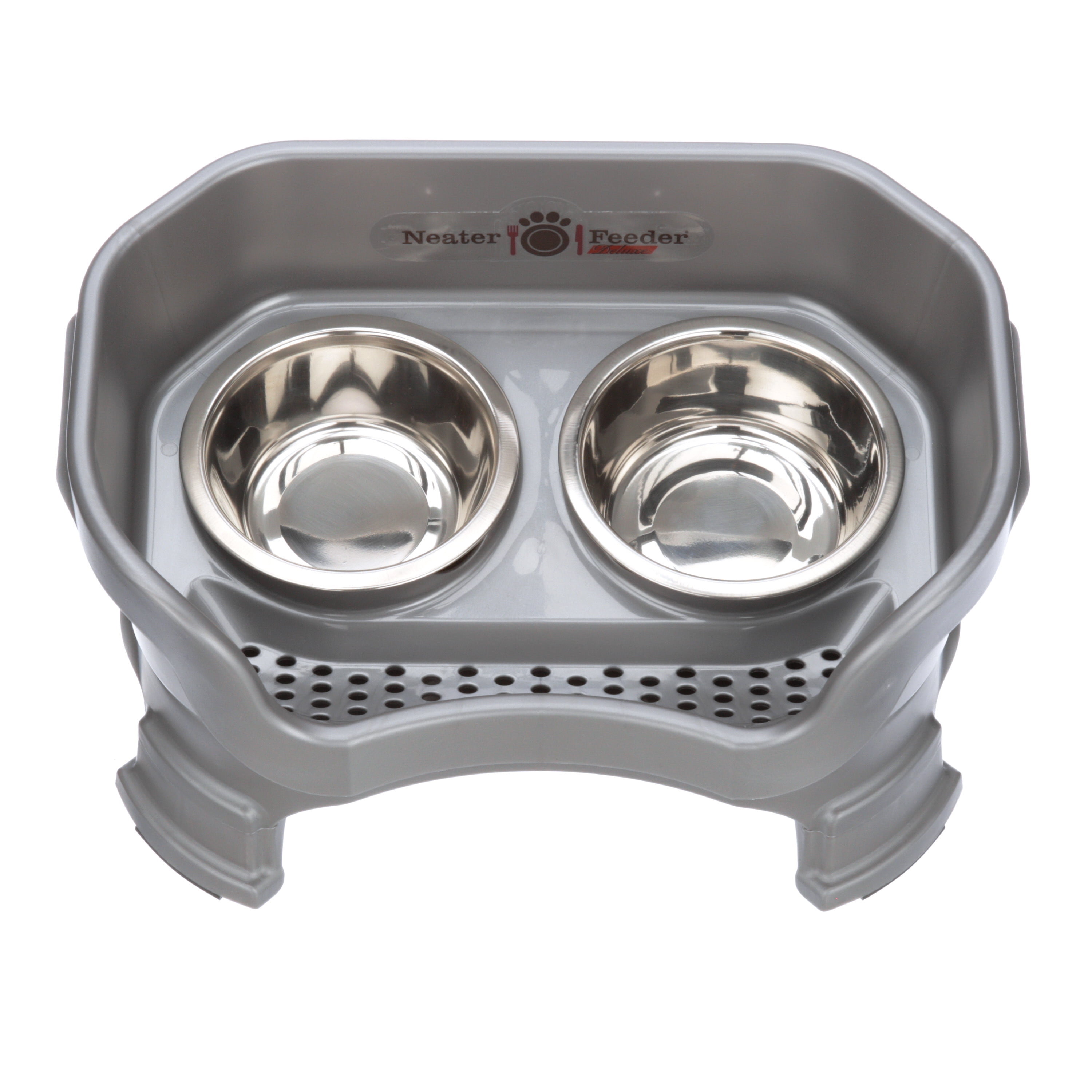 Neater Pets Neater Feeder Deluxe With Leg Extensions Mess-Proof Elevated Food & Water Bowls for Small Dogs, Gunmetal