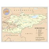 Palmetto Posters 24x31 Laminated Poster: Large detailed political and administrative map of kyrgyzstan with roads railroads cities and airports