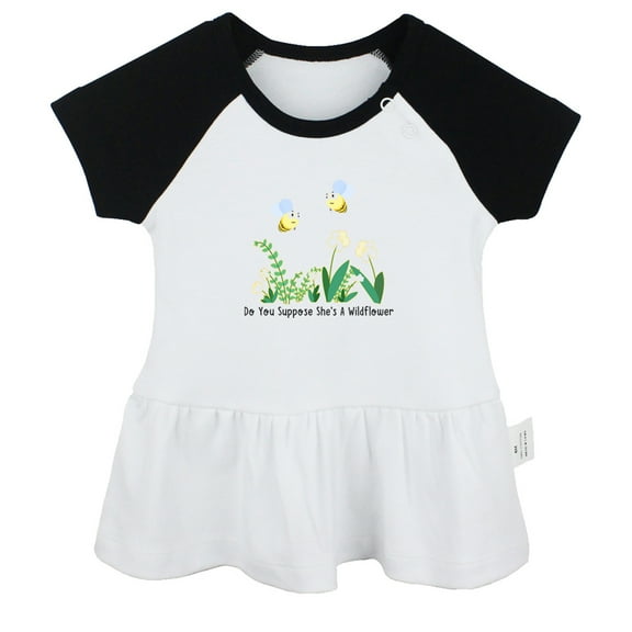 iDzn Do You Suppose She's A Wildflower Funny Dresses For Baby, Newborn Babies Skirts, Infant Princess Dress, 0-24M Kids Graphic Clothes (Black Raglan Dresses, 0-6 Months)
