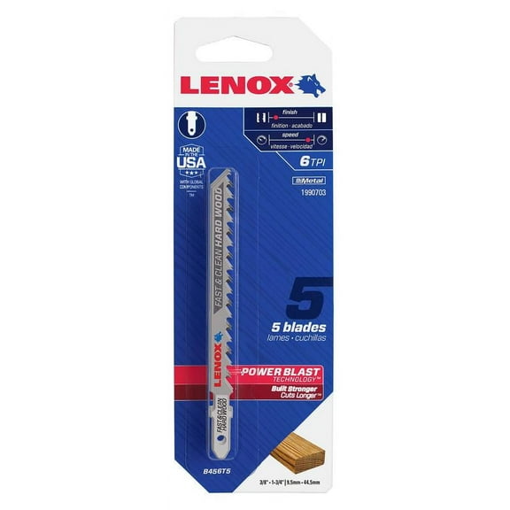 Lenox 1990709 4.5 in. 6 TPI All Purpose T-Shank Bi-Metal Jig Saw Blades - 2 Per Card