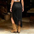 thumbnail image 4 of Unir Women Western Long Fringe Wrap Midi Skirt High Waist Soft Suede Irregular Asymmetrical Country Casual Bottom 1PC S-M-L-XL-XXL Plus Size Friendly, 4 of 6