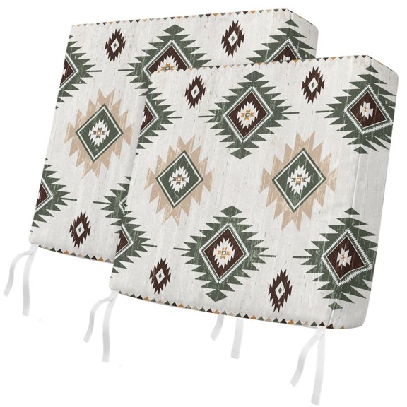 Outdoor Patio Cushion Covers 2 Pack Sage Green Boho Aztec Chair Pads Slipcovers with Ties & Zipper Waterproof Seat Cover Southwest Tribal Style Seat Cushion Covers for Outdoor Couch Sofa 22x20 Inch