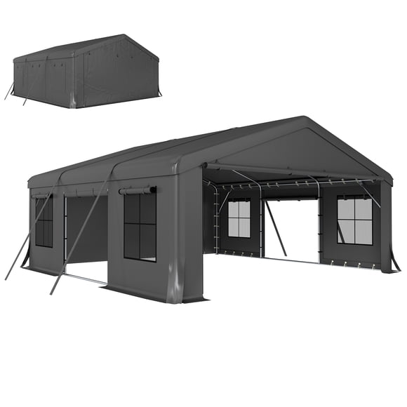Outsunny 20' x 20' Heavy Duty Carport, Portable Garage with Doors, Windows