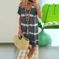 thumbnail image 2 of Baberdicy Plus Size Dress Womens Casual Striped Tie-Dye Print Mini Dress V Neck Loose T-Shirt Dress(S-3Xl) Women Dress Grey L2, 2 of 3