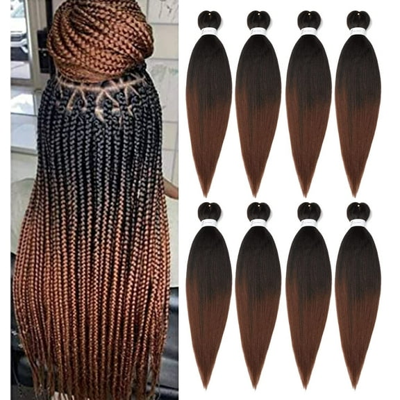 Braiding Hair Pre Stretched 24 Inch 8 Packs Ombre Professional Soft Yaki Texture, Itch Free, Hot Water Setting Extensions for Braids (24in,1B/30)
