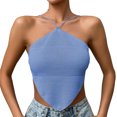 thumbnail image 1 of Estrela Top con cuello halter para mujer, camisola con dobladillo curvado sin espalda, blusa sin mangas con nudo en la espalda de color puro, azul L, 1 of 4