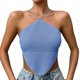 thumbnail image 1 of Camisola sin espalda con cuello halter para mujer en color azul L, con dobladillo curvo y detalle de nudo, 1 of 4