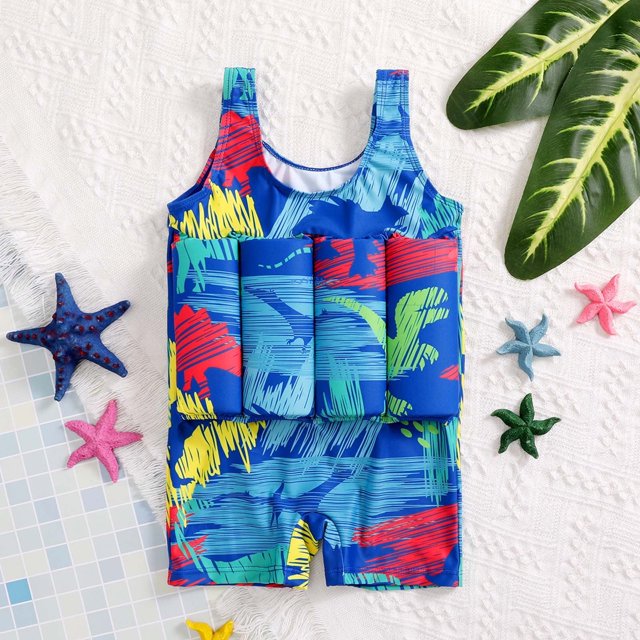 Traje de baño de una pieza Herrnalise para bebés y niños pequeños, con estampado de dibujos animados, de manga larga y cremallera, con flotabilidad