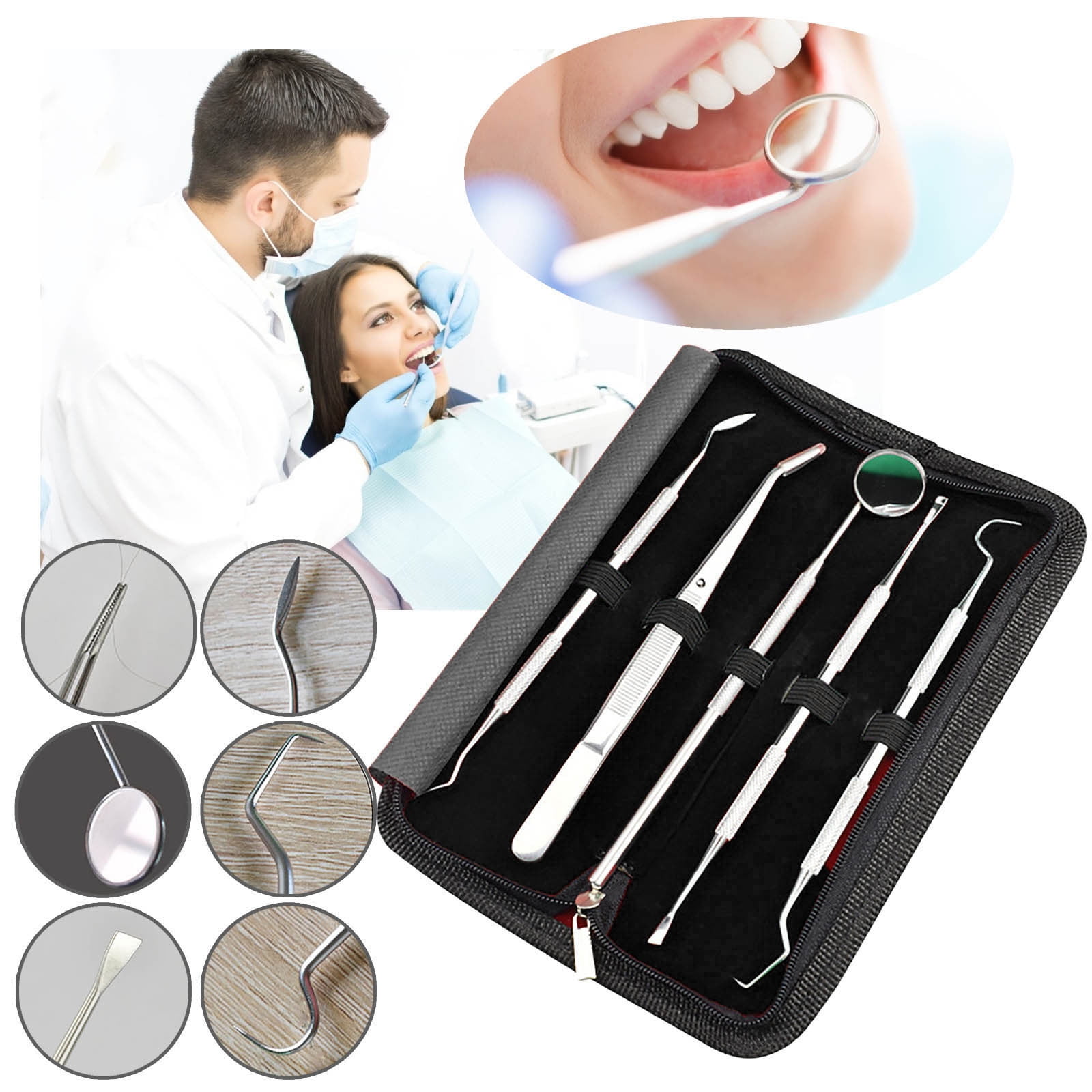 Kit Igiene Dentale ODM – 4 Strumenti: Scaler, Specchio, Explorer, Per Rimuovere Placca