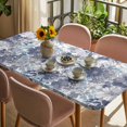 thumbnail image 3 of Blue Floral Table Cloths for 3 Foot Rectangle Tables, Spring Botanical Flowers Leaves Vintage Patio Waterproof Elastic Fitted Tablecloths, Washable Rectangular Table Cover for Camping, 3 of 8