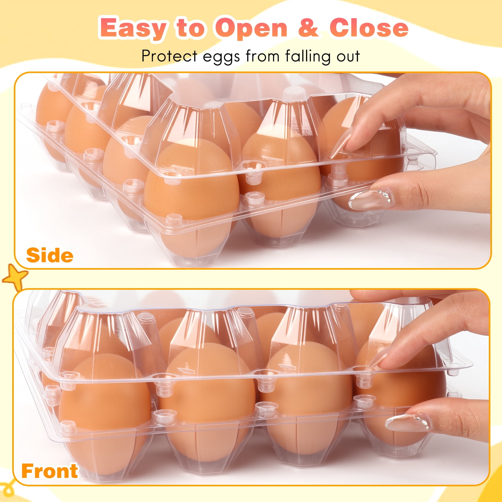 50 Pack Plastic Egg Cartons, Clear Empty Chicken Egg Carton, Reusable & Cheap Egg Containers Bulk for Family, Farm, Markets Display