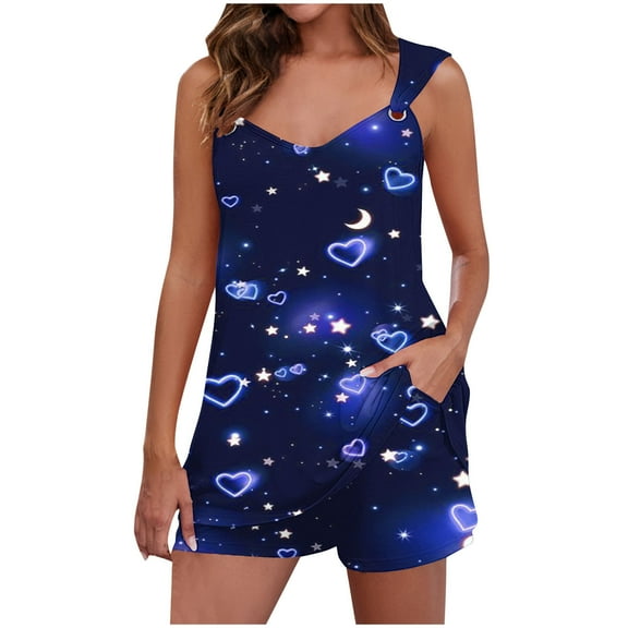 Tnhcen 2 Piece Valentine's Day Women's Print Soft Sleeveless Pajama Sets Tank Top Pjs And Shorts Sleepwear Homewear Set S-2XL