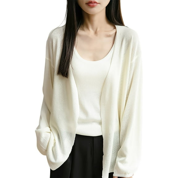 Cnbwig Casual Womens sweaters Long Sleeve solid Color Knit Cardigan Lightweight Loose Outerwear soft Fall coat streetwear open front Tops Fall Jacket Fashion Winter coat A-White M
