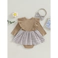thumbnail image 2 of Bagilaanoe Newborn Baby Girl Rompers Dress Houndstooth Print Long Sleeve Bodysuit + Headband 3M 6M 12M 18M Infant Patchwork A-line Dresses, 2 of 7