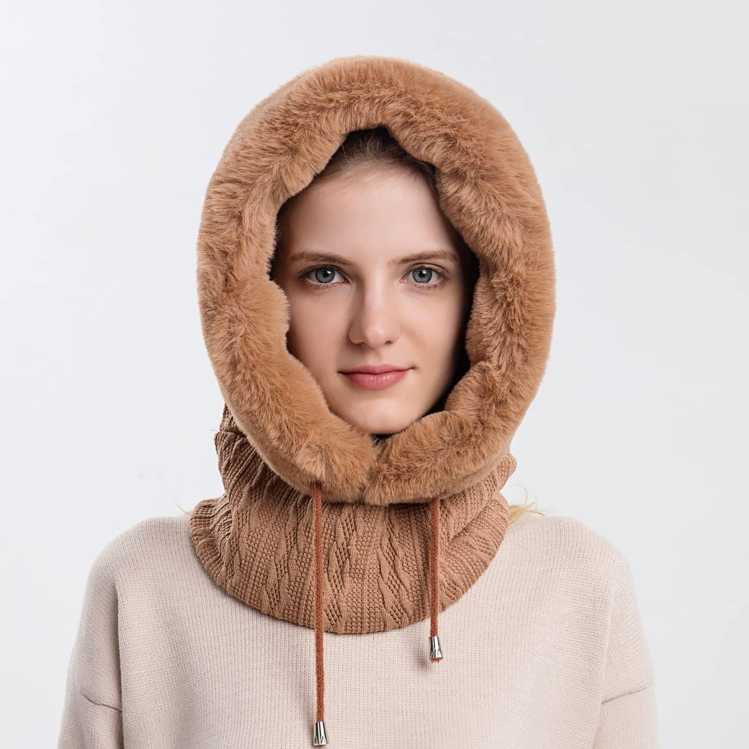Zhengup Women Winter One Piece Beanie Hat Slouchy Fleece Balaclavas Face Mask Neck Scarf Set Earmuff Ski Snow Knit Hats