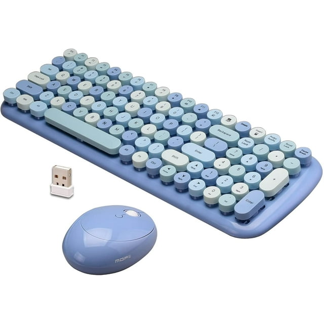 Wireless Keyboard and Mouse Combo, 2.4Ghz Colorful Keyboard with Multi-Media Function Keys and Number Pad Compared for PC Computer Windows (Blue Mixed)-blue