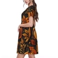 thumbnail image 2 of Fotbe Autumn Pumpkin Leaves Vestido Largo de Moda para Mujer, Vestido Tipo Camiseta con Manga Corta y Estilo Casual a Rayas y Bloques de Color, 2 of 6